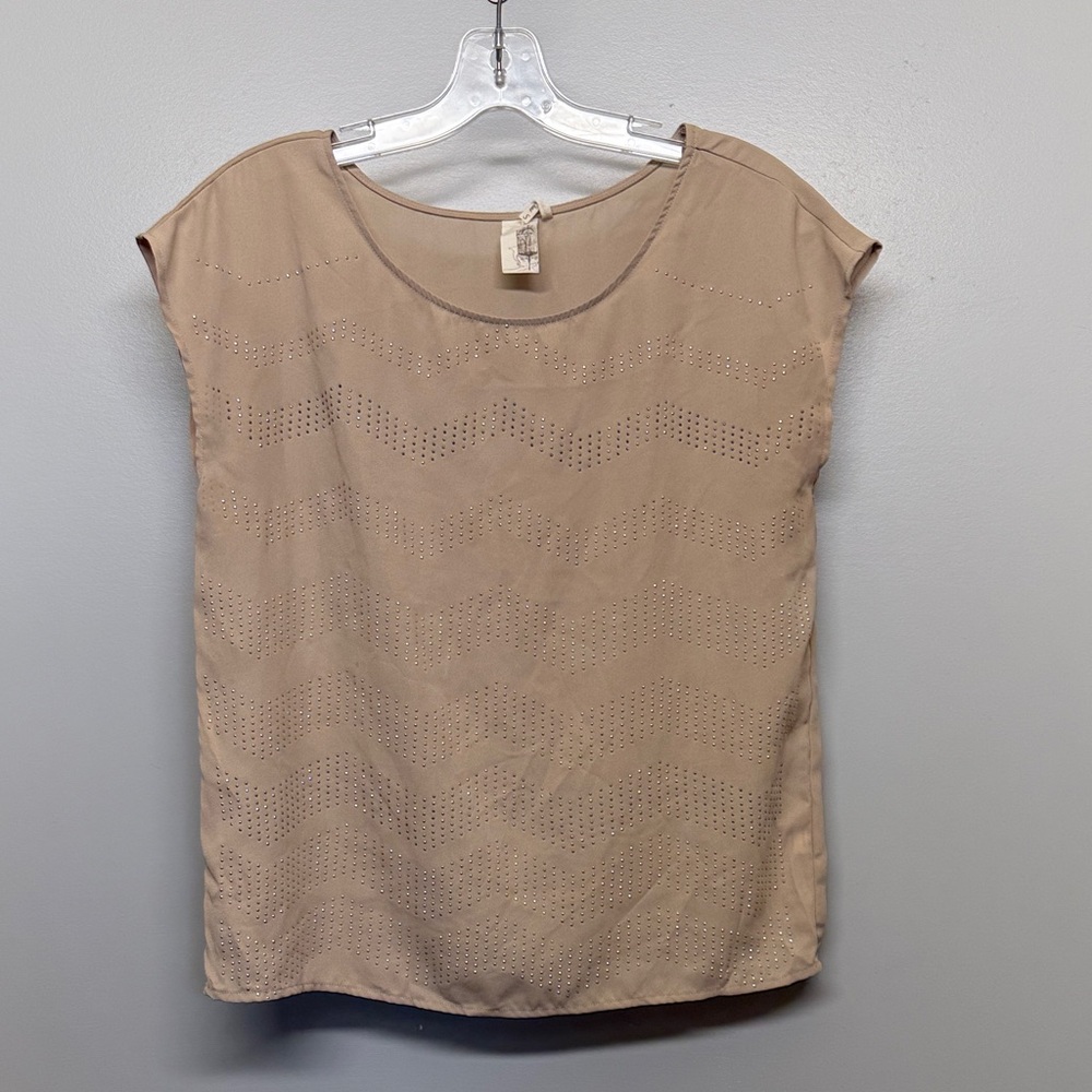Birdcage Anthro Like Aesthetic Bohemian Beaded Lightweight Beige Sleeveless Top
